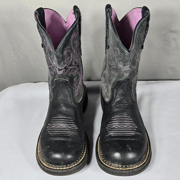 Ariat Fatbaby Western Boots Women 7B Black Leather Suede Purple Embroidery - Picture 8 of 11
